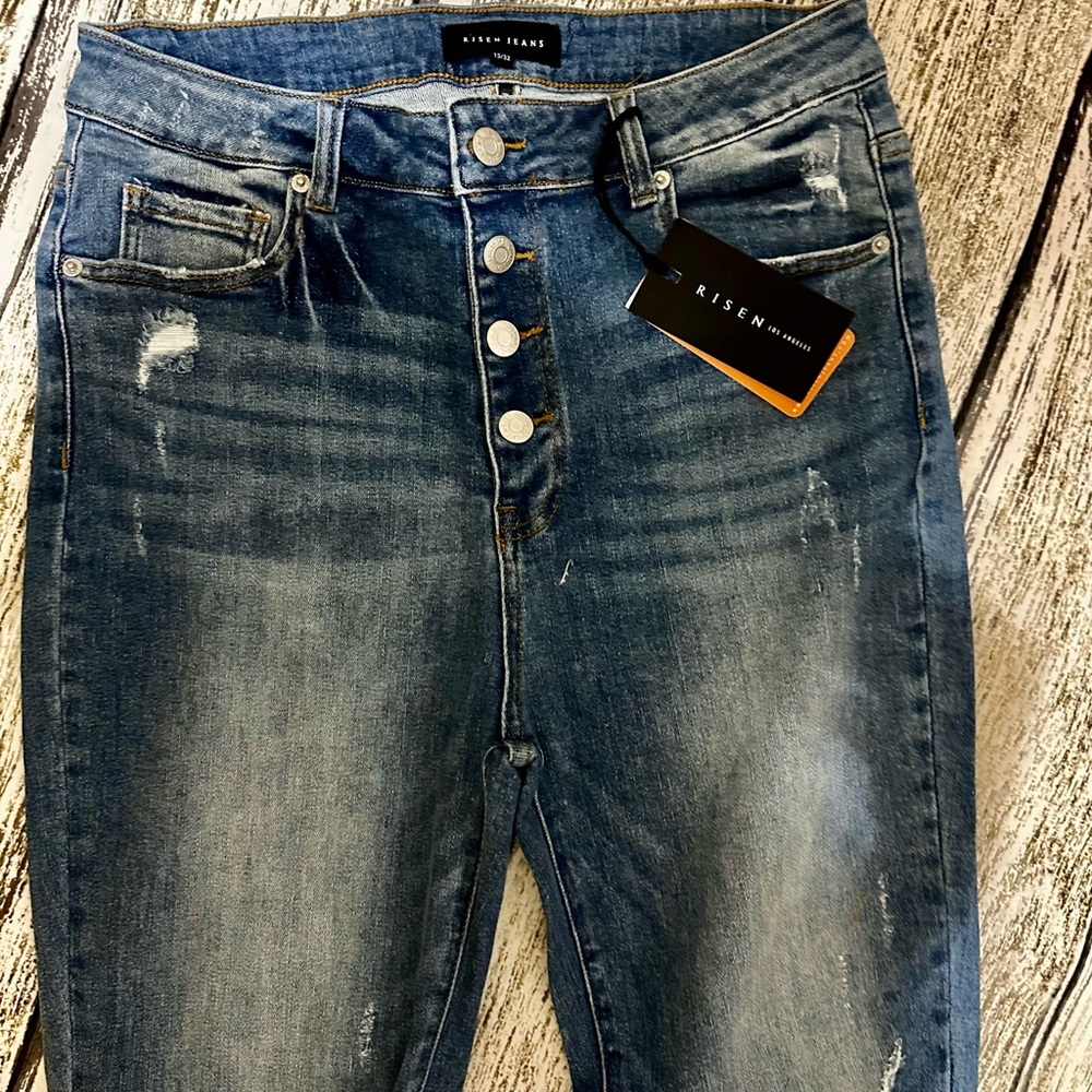 Risen Hi rise button fly flare bottom jeans